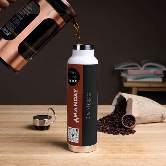 カスタムロゴQrコード名Brown Black ウォーターボトル (コーヒー)