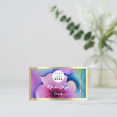 カスタムロゴQRコード水彩金ゴールドソーシャルフラワー 名刺 (スタンド正面)