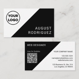 カスタムロゴQRコード白黒幾何学模様 名刺