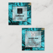 カスタムロゴQRコード美フローラティール(緑がかった色)青 スクエア名刺 (正面/裏面)