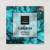 カスタムロゴQRコード美フローラティール(緑がかった色)青 スクエア名刺 (正面)