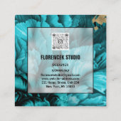 カスタムロゴQRコード美フローラティール(緑がかった色)青 スクエア名刺 (裏面)