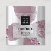 カスタムロゴQRコード銀灰色の紫色の結晶 スクエア名刺 (正面)