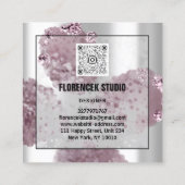 カスタムロゴQRコード銀灰色の紫色の結晶 スクエア名刺 (裏面)