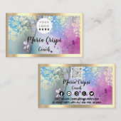 カスタムロゴQRCodeソーシャル金ゴールドパステル水彩 名刺 (正面/裏面)