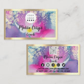 カスタムロゴQRCodeソーシャル金ゴールドピンク水色 名刺 (正面/裏面)