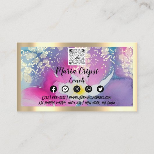 カスタムロゴQRCodeソーシャル金ゴールドピンク水色 名刺 (裏面)