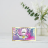 カスタムロゴQRCodeソーシャル金ゴールドピンク水色 名刺 (スタンド正面)