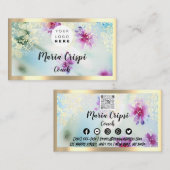 カスタムロゴQRCodeソーシャル金ゴールドミントメドウ花 名刺 (正面/裏面)