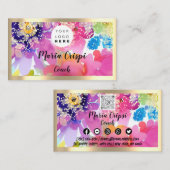 カスタムロゴQRCode水彩色金ゴールド社会フローラ 名刺 (正面/裏面)