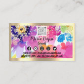 カスタムロゴQRCode水彩色金ゴールド社会フローラ 名刺 (裏面)