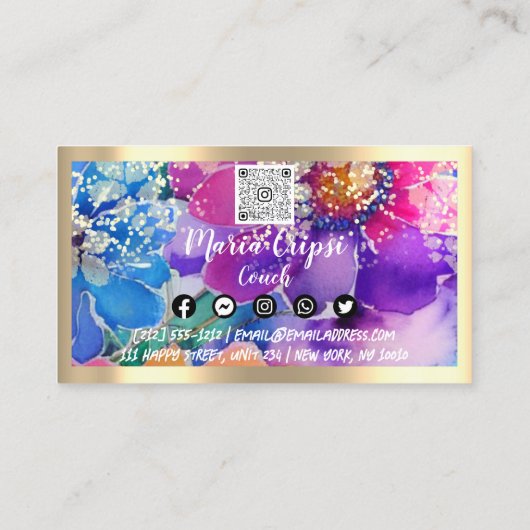 カスタムロゴQRCode社会的金ゴールドホログラフィックフラワー 名刺 (裏面)