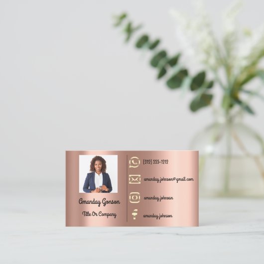 カスタムロゴSNS金ゴールドQRコードフォトバラ 名刺 (スタンド正面)