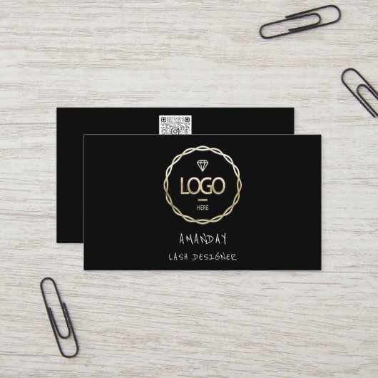 カスタムロゴSNS QRコード金ゴールドブラック 名刺 (正面/裏面インサイチュ)