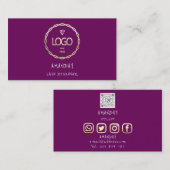 カスタムロゴSNS QRコード金ゴールド紫 名刺 (正面/裏面)