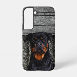 カスタムロットワイラー 名前 犬 カモフラージュ レトロ ペット SAMSUNG GALAXY S22ケース