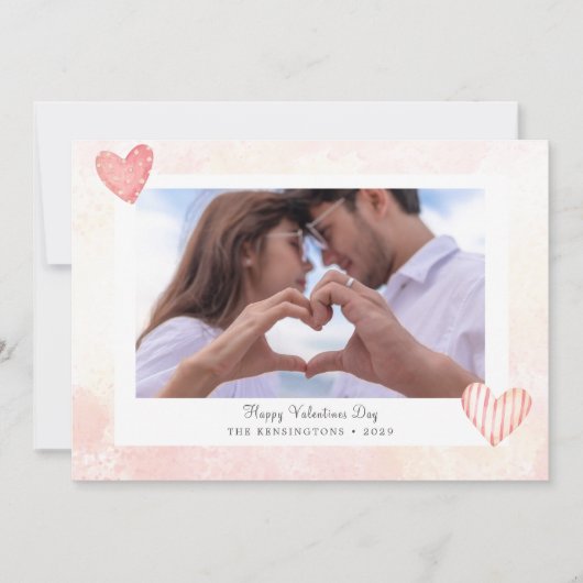 カスタムロマンチックなピンクバレンタインの写真カード シーズンカード (正面)