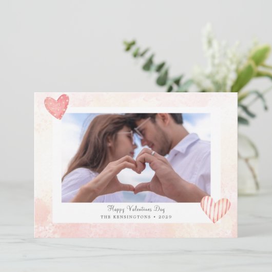 カスタムロマンチックなピンクバレンタインの写真カード シーズンカード (スタンド正面)