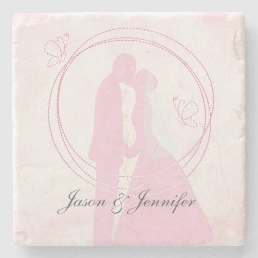 カスタムロマンチックな夢のピ結婚ンク夫婦 ストーンコースター (正面)
