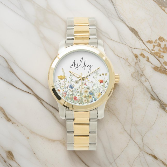 カスタムワイルドフラワーウォッチ、女性への贈り物 腕時計 (floral watch for women, gift for mom, birthday present watch, Christmas gift watch, gift for her)