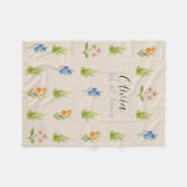 カスタムワイルドフラワーフローラスクリプト名 フリースブランケット (正面(横))