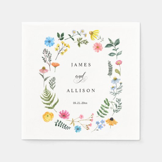カスタムワイルドフラワーリースボ結婚タニカルナプキンス スタンダードカクテルナプキン (正面)
