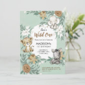 カスタムワイルドワングリーンホワイトジャングル動物テーマ 招待状 (スタンド正面)