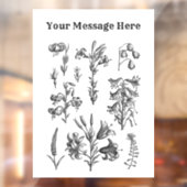 カスタムヴィンテージかわいいフラワーセットブラックライン ウィンドウサイン (シート2)