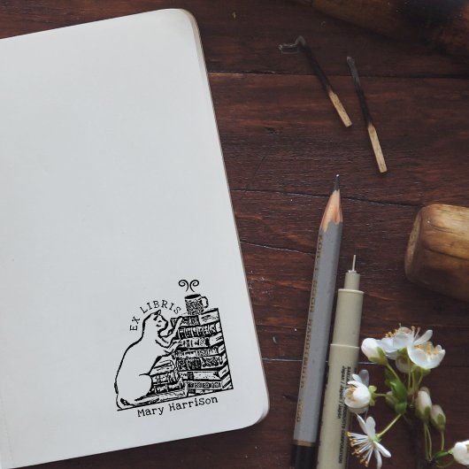 カスタムヴィンテージかわいい猫の本 ラバースタンプ