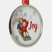 カスタムヴィンテージそり子供のクリスマス メタルオーナメント (右)