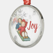 カスタムヴィンテージそり子供のクリスマス メタルオーナメント (左)