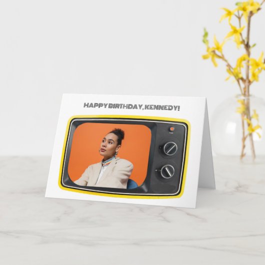 カスタムヴィンテージイエローテレビアーポップ・アートのトスタイル カード (黄色い花)