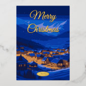 カスタムヴィンテージクリスマスウィンタービレッジ金ゴールド 箔シーズンカード (正面)