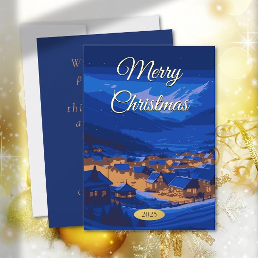 カスタムヴィンテージクリスマスウィンタービレッジ金ゴールド 箔シーズンカード