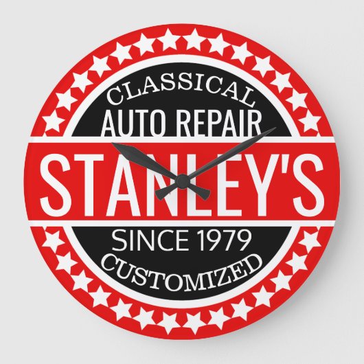 カスタムヴィンテージショップレッド ラージ壁時計 (正面)