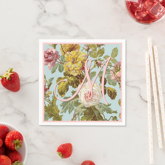 カスタムヴィンテージスタイリッシュピンクのバラの花 スタンダードカクテルナプキン (インサイチュ)