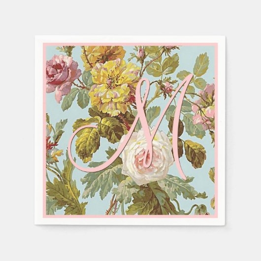 カスタムヴィンテージスタイリッシュピンクのバラの花 スタンダードカクテルナプキン (正面)