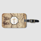カスタムヴィンテージセピアの地図モノグラム名 ラゲッジタグ (正面横)