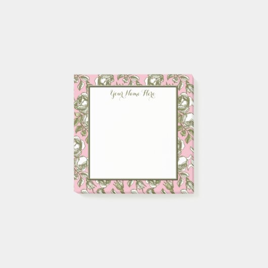 カスタムヴィンテージバラオンライトピンクフローラスティック ポストイット (正面)