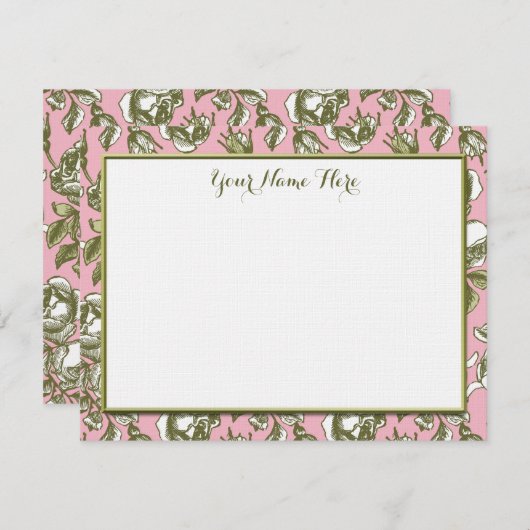 カスタムヴィンテージバラオンライトピンクフローラ ノートカード (正面/裏面)