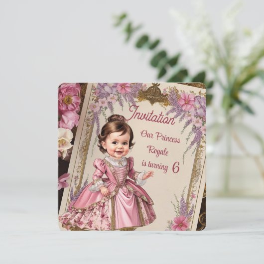 カスタムヴィンテージビクトリアンプリンセス第6誕生日I 招待状 (スタンド正面)