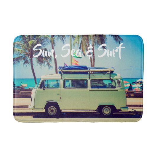 カスタムヴィンテージビーチキャンパーバスとヤシの木: バスマット (正面)