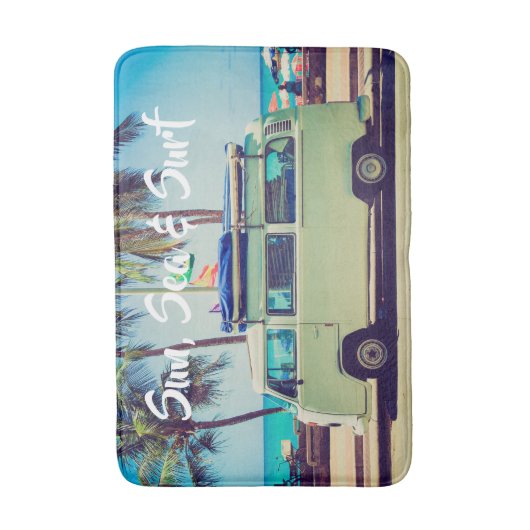 カスタムヴィンテージビーチキャンパーバスとヤシの木： バスマット (正面縦)