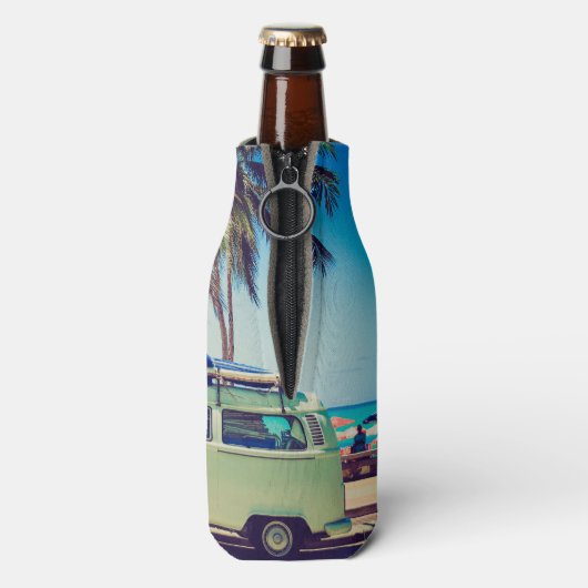 カスタムヴィンテージビーチキャンパーバスとヤシの木： ボトルクーラー (ボトル裏面)