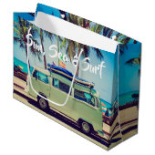 カスタムヴィンテージビーチキャンパーバスとヤシの木: ラージペーパーバッグ (正面アングル)