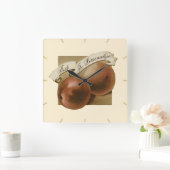 カスタムヴィンテージピーチレトロフルーツオールドスクール スクエア壁時計 (ホーム)