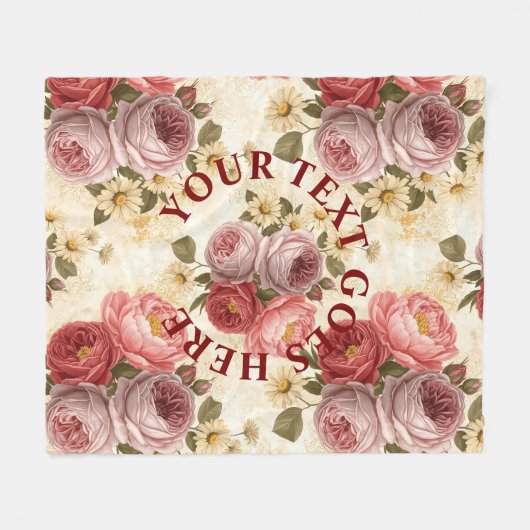 カスタムヴィンテージフローラパーソナライズされた フリースブランケット (正面(横))