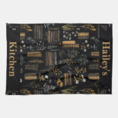 カスタムヴィンテージブックラバー| 暗いアカデミズムの贈り物 キッチンタオル (横)