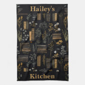 カスタムヴィンテージブックラバー| 暗いアカデミズムの贈り物 キッチンタオル (縦)