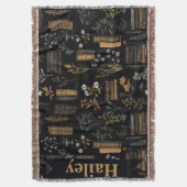 カスタムヴィンテージブックラバー| 暗いアカデミズムの贈り物 スローブランケット (正面縦)